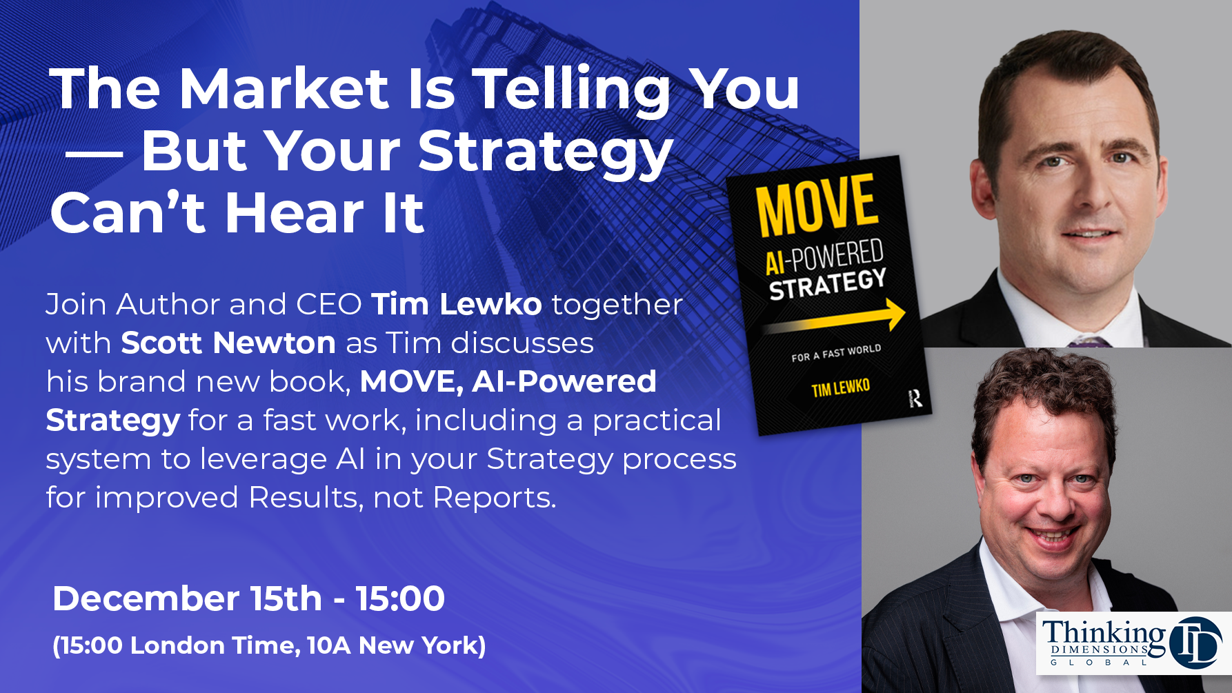 Photo of CEO Tim Lewko and Managing Partner Scott Newton with book cover of MOVE